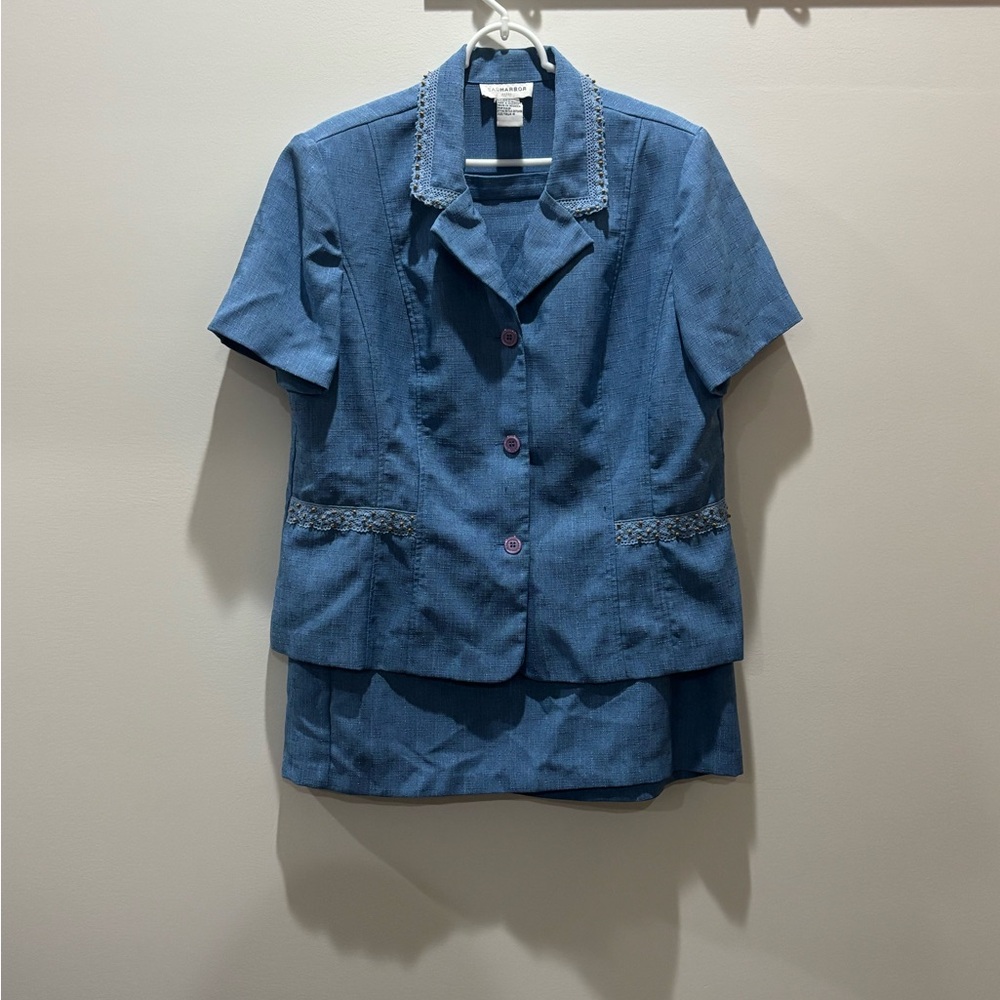 🐾 Beautiful Sag Harbor Blue Skirt Suit with beading details: Size 18 🐾